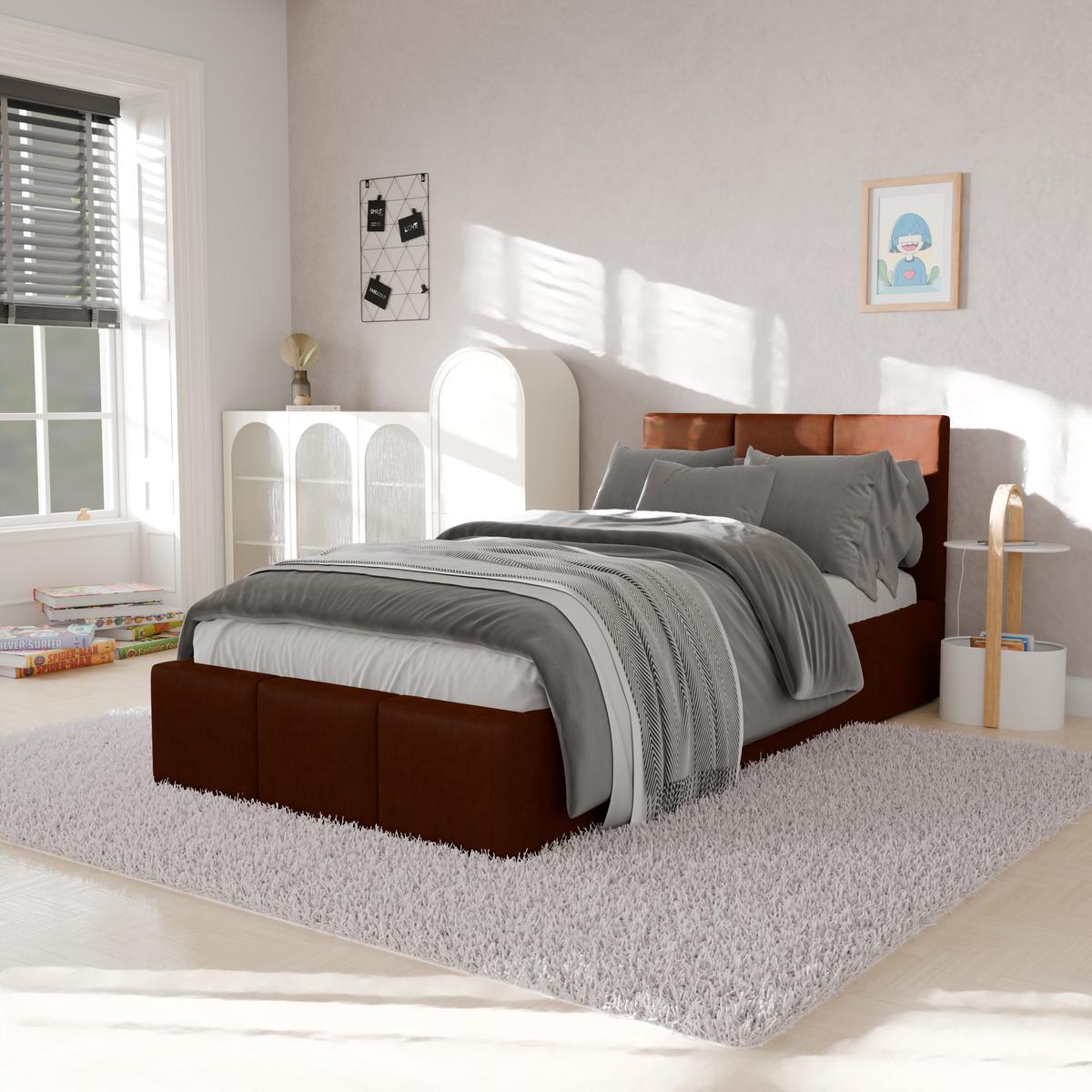 Łóżko Pojedyncze 90x200cm łóżko tapicerowane z pojemnikiem miodowe do sypialni wezgłowie 88 cm nr. 4