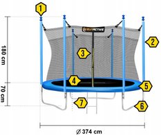 Trampolina o średnicy 374 cm dla dzieci do ogrodu - Miniaturka zdjęcia nr 2
