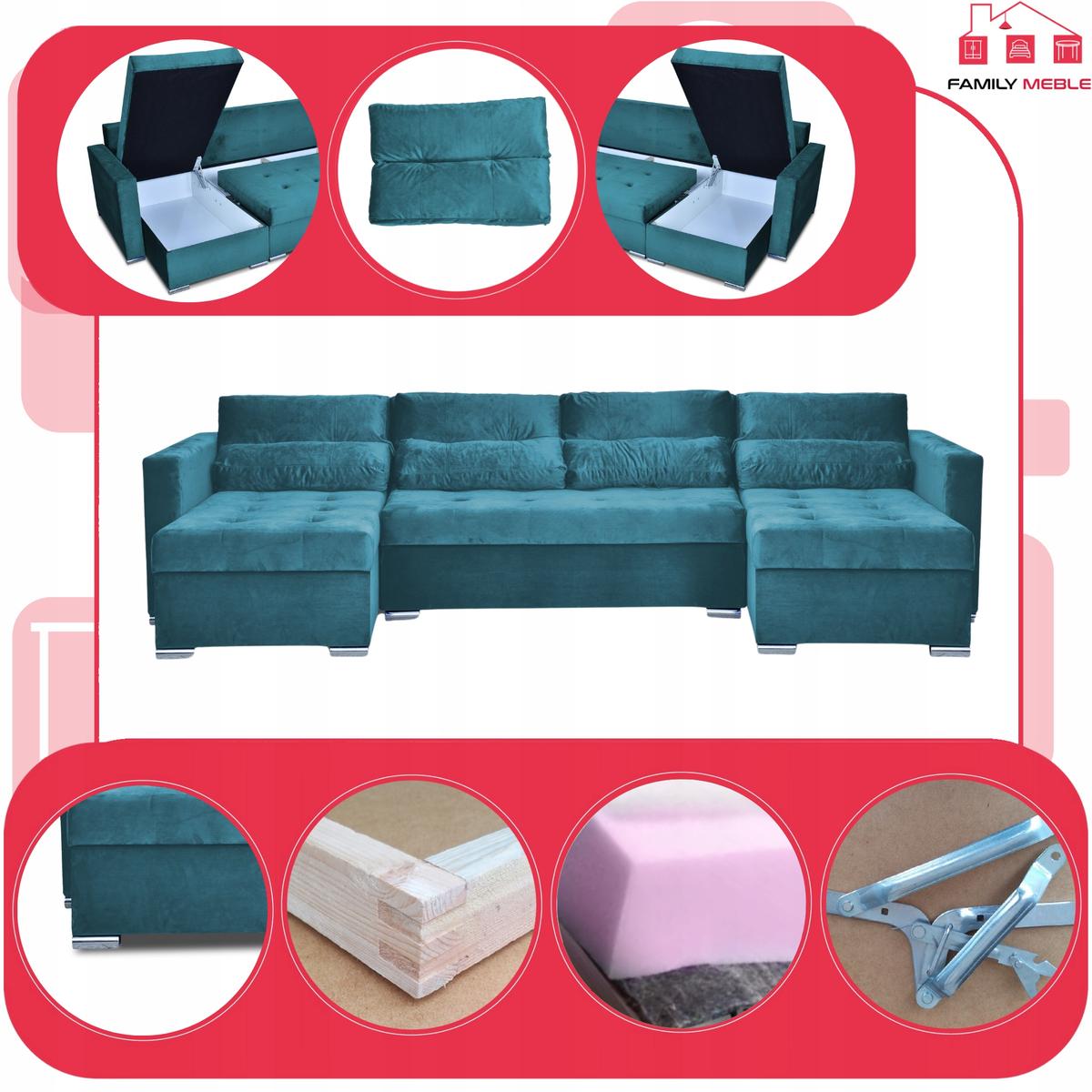 Narożnik Varius BIG 297x74x140 cm kształt U z funkcją spania i przechowywania do salonu Royal morski nr. 4