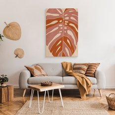 Obraz Do Salonu Pomarańczowy Liść Monstery Styl Boho Natura 80x120cm - Miniaturka zdjęcia nr 3