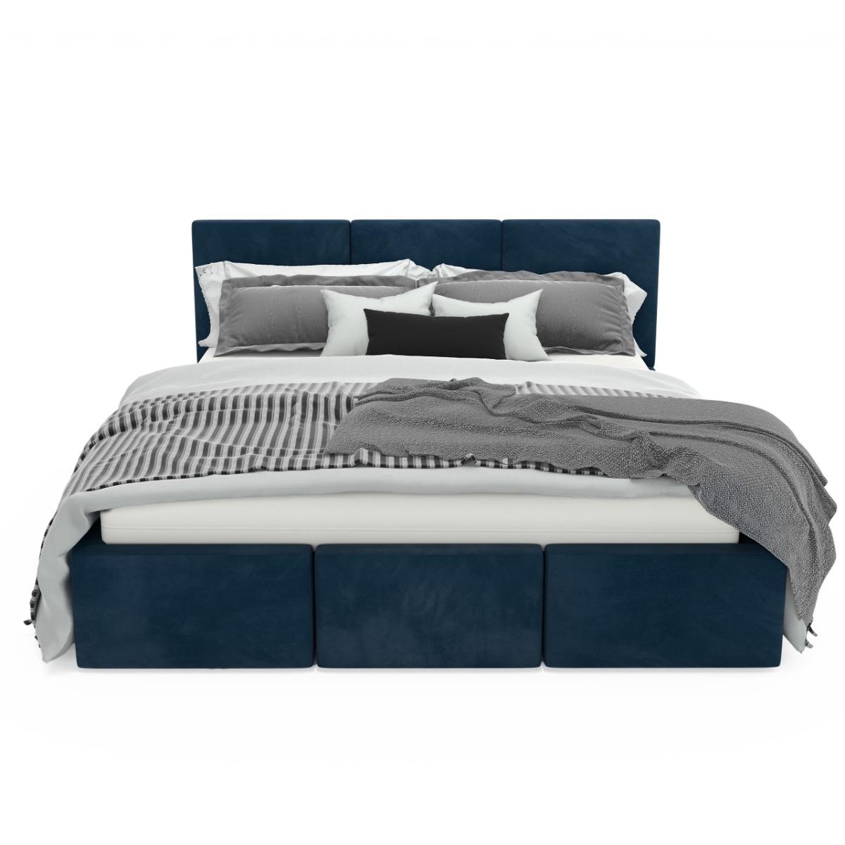 Łóżko tapicerowane  140x200x120 cm do sypialni podwójne z pojemnikiem automatycznym granatowy  nr. 11