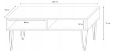 Stolik kawowy 100x50x55 cm prostokątny z dwoma półkami biały i czarny do salonu - Miniaturka zdjęcia nr 3
