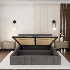 Łóżko tapicerowane 160x200 premium z pojemnikiem do sypialni szare wezgłowie 107 cm - Miniaturka zdjęcia nr 7