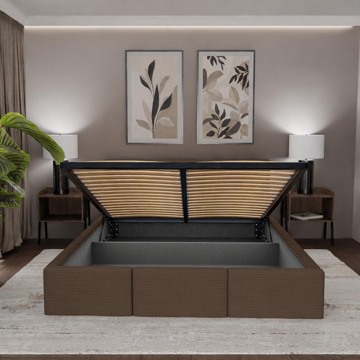 Łóżko Tapicerowane Do Sypialni 180x200 Podwójne z Pojemnikiem Brązowe nr. 6