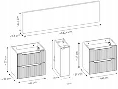 Szafka pod Umywalkę 140 cm NOVA BLACK czarna blat czarny wisząca ryflowane fronty 1D4S do łazienki  - Miniaturka zdjęcia nr 3