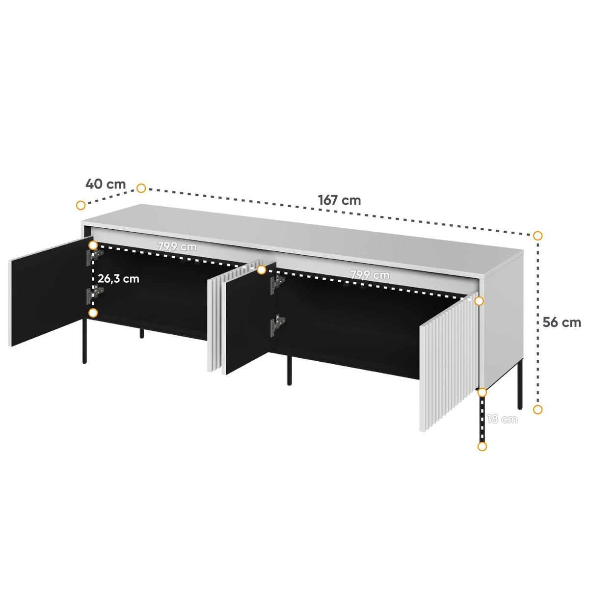 Szafka RTV 167x40x56 cm na nóżkach z praktycznymi półkami 4d Trend biała do salonu nr. 4