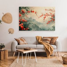 Obraz Na Płótnie Czerwone Kwiaty Wzgórze Styl Japoński 120x80 Dekoracja do Salonu - Miniaturka zdjęcia nr 3