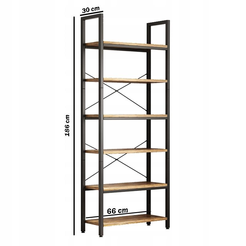 Regał otwarty 66x30x186 cm półka industrialny stojący 6 półek drabinka na książki jasny brąz do salonu biura nr. 11