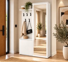 Garderoba do przedpokoju DUO 180x95x35 cm z lustrem wieszakami szafka na buty biały,  prawa obrazek