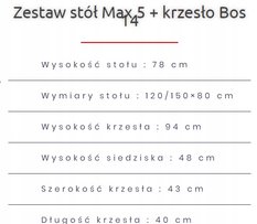 Zestaw do jadalni stół MAX 120/150x80 cm rozkładany + 6 krzeseł BOS biały czarne siedzenia  - Miniaturka zdjęcia nr 4