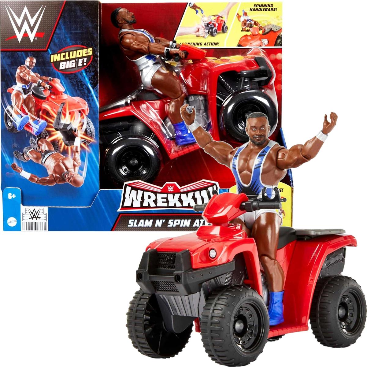 Wwe wrekkin' slam n spin atv wrestling mattel + ruchoma figurka big e hdm06 dla dziecka