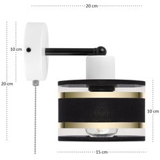 Kinkiet LED 15 x 20 x 20 cm jednopunktowy z abażurem gwint E27 biały z czarnym abażurem do salonu - Miniaturka zdjęcia nr 5
