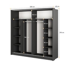 Szafa z lustrem Arti 220 cm do sypialni przedpokoju garderoby czarny - Miniaturka zdjęcia nr 5