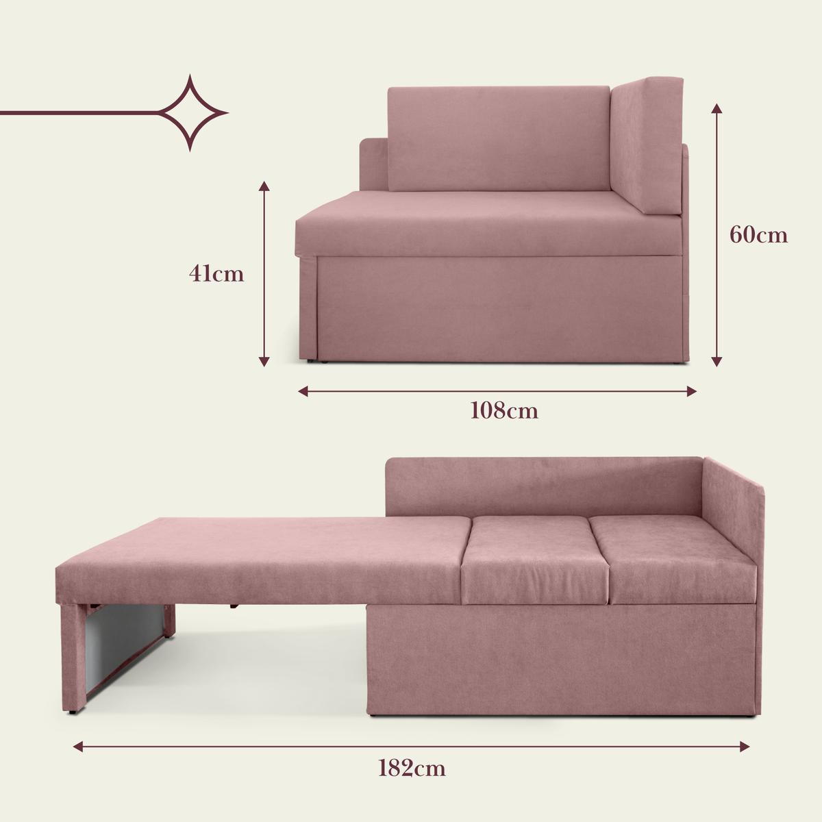 Narożnik dziecięcy Viluś 108x81x78 cm sofa jednoosobowa do pokoju salonu z funkcją spania i przechowywania dla dzieci różowy nr. 17