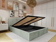 Łóżko tapicerowane do sypialni 180x200x100 cm podwójne z pojemnikiem modne miętowe - Miniaturka zdjęcia nr 4