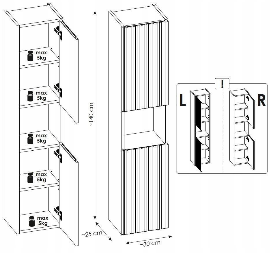 Słupek Łazienkowy 140 cm BIAŁY WYSOKI RYFLE FRONT Szafka Wisząca Drzwi NOVA WHITE nr. 3