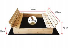 Piaskownica 120x120 cm drewniana zamykana dla dzieci do ogrodu  - Miniaturka zdjęcia nr 3