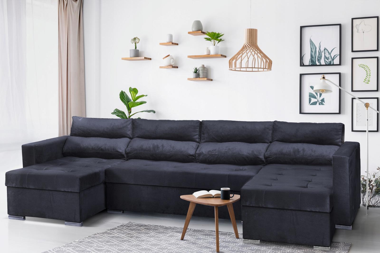 Narożnik Varius BIG 297x74x140 cm kształt U z funkcją spania i przechowywania do salonu Royal czarny nr. 9