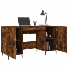Biurko 140x50x75cm z szafkami przydymiony dąb do biura lub gabinetu - Miniaturka zdjęcia nr 4