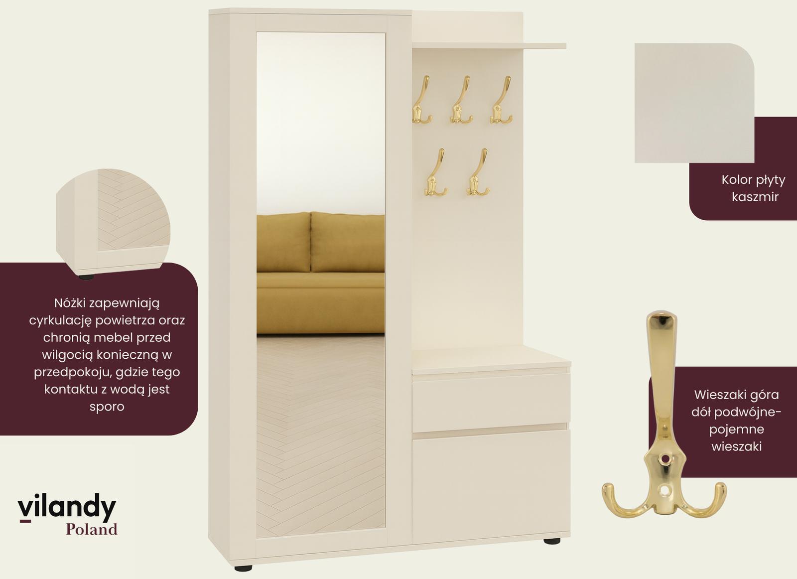 Garderoba do przedpokoju DUO 190x90x40 cm z lustrem wieszakami szafka na buty kaszmir nr. 2
