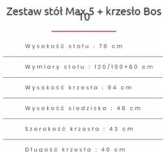 Zestaw do jadalni stół MAX 120/150x80 cm rozkładany + 6 krzesła BOS szare siedzenie biały blat brązowy - Miniaturka zdjęcia nr 4