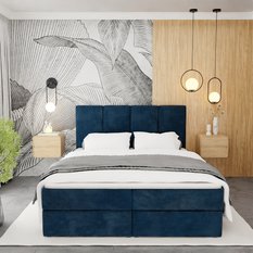 Łóżko kontynentalne 180x200x113 cm tapicerowane podwójne z materacem grantowe - Miniaturka zdjęcia nr 8