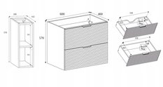Szafka pod umywalkę 80 cm czarna wisząca frezowana 2 szuflady regał AURA - Miniaturka zdjęcia nr 2