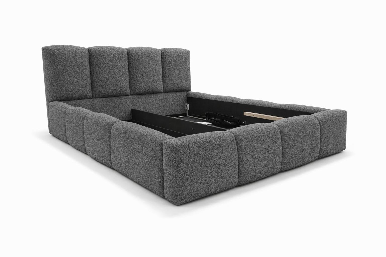 Łóżko tapicerowane VELLA 140x200 cm ze stelażem i pojemnikiem boucle do sypialni ciemnoszary nr. 5