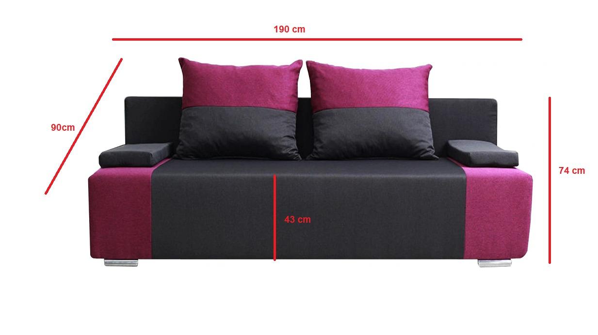 Kanapa rozkładana SOFIA 195x85x90 cm czarno różowa sofa na sprężynach do salonu  nr. 2