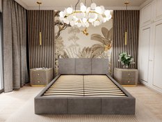 Łóżko tapicerowane do sypialni 180x200x100 cm podwójne z pojemnikiem modne szare - Miniaturka zdjęcia nr 3