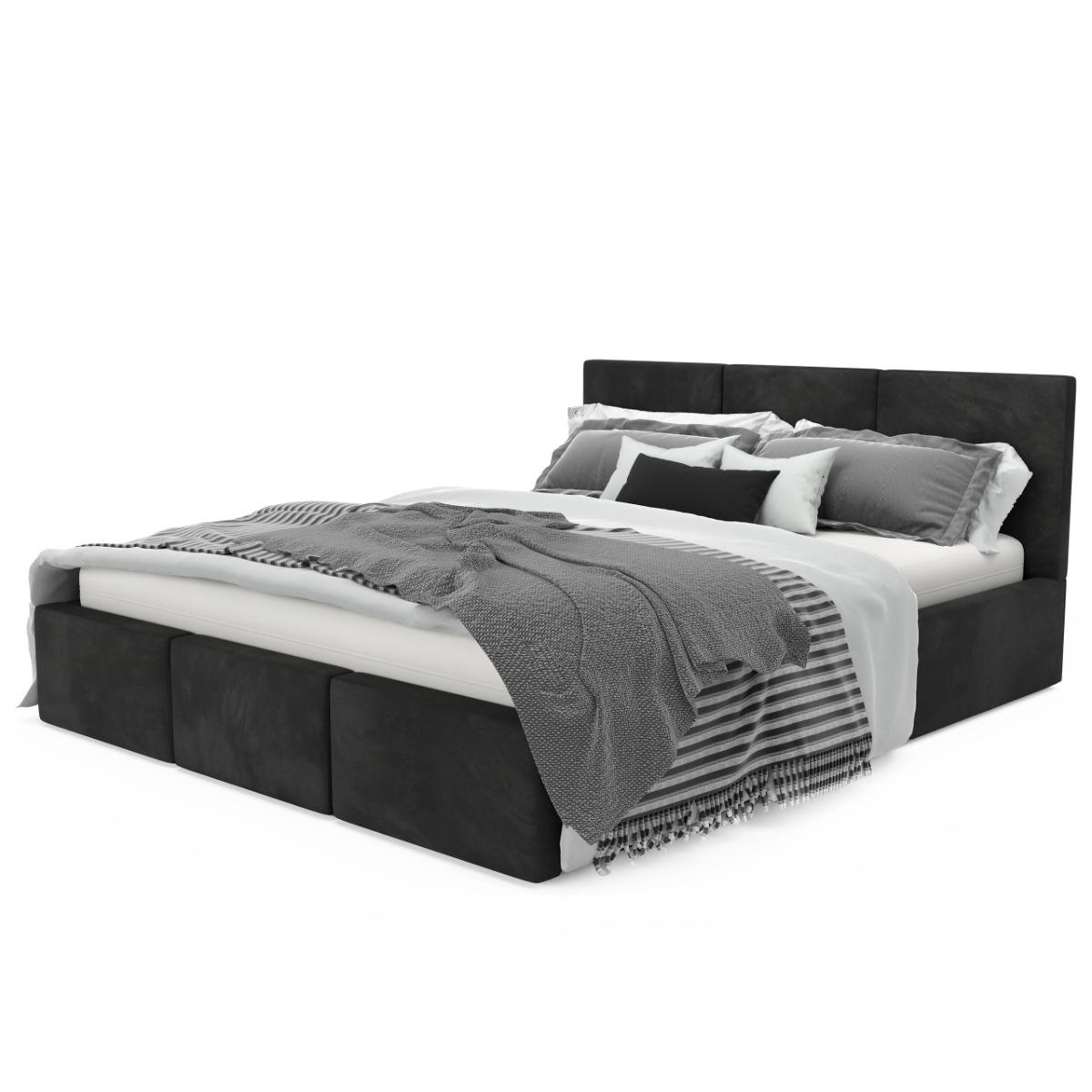 Łóżko tapicerowane 120x200x110 cm z pojemnikiem do sypialni  automatycznym na pościel czarne nr. 10