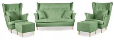 Zestaw wypoczynkowy mebli ARI 149x104x92 cm uszak sofa fotele pufy do salonu Mirofaza seledyn