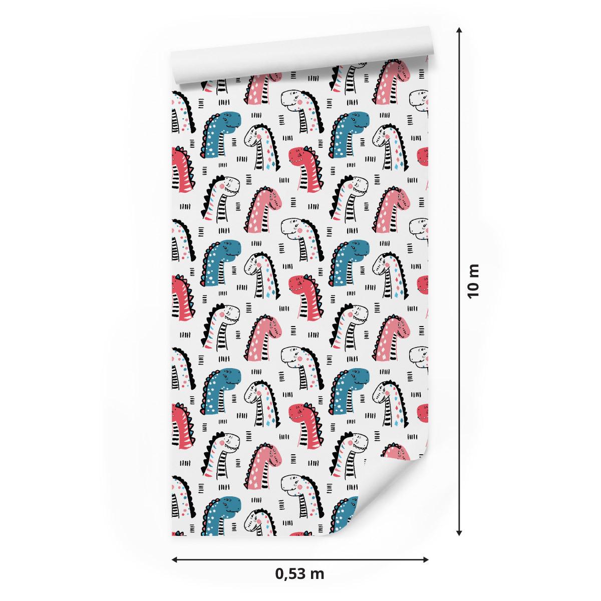 Tapeta dla dzieci w kolorowe dinozaury, kropki  nr. 2