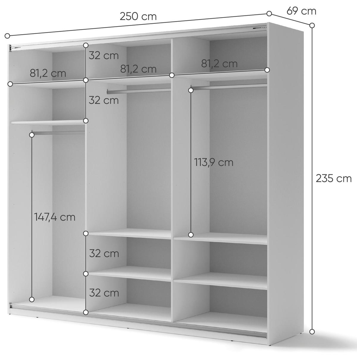 Szafa z lustrem Maxi 250 cm do sypialni przedpokoju garderoby biały nr. 4