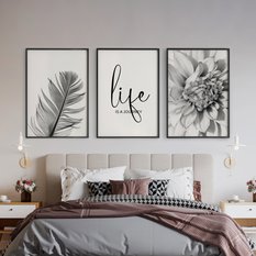 Zestaw X3 Plakat W Ramie Do Sypialni Kwiaty Napis Liście Minimalizm 30x40cm - Miniaturka zdjęcia nr 4