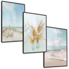 Zestaw 3X Plakat W Ramie Plaża Morze Wydmy Pejzaź Do Sypialni Boho 60x80cm - Miniaturka zdjęcia nr 2