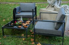 Zestaw mebli ogrodowych MOSTRARE 67x30x63 cm 2 fotele + stolik aluminium na taras do ogrodu szare