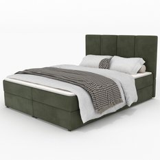 Łóżko kontynentalne 160x200x113 cm tapicerowane podwójne z materacem khaki - Miniaturka zdjęcia nr 7