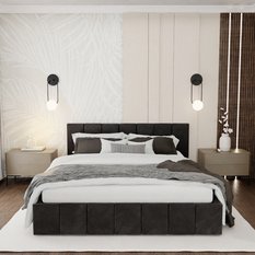 Łóżko tapicerowane 140x200 premium z pojemnikiem do sypialni czarne wezgłowie 107 cm - Miniaturka zdjęcia nr 3