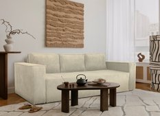 Kanapa rozkładana Verona 248x52x93 cm wersalka z funkcją spania i pojemnikiem sprężyny bonell sztruks beżowa do salonu obrazek