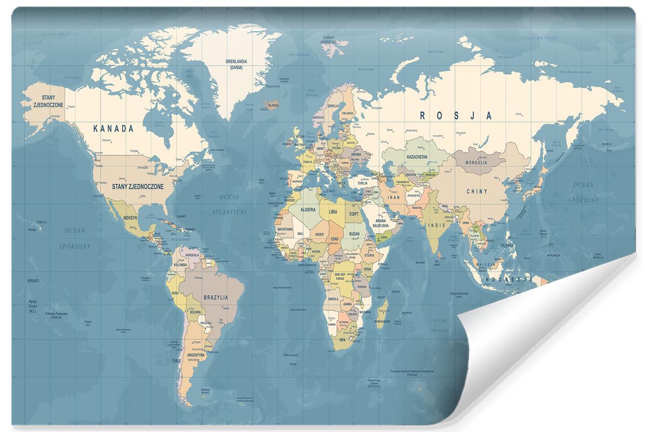 Fototapeta Ścienna Polityczna MAPA Świata DEKORACJA do Salonu z efektem 3D