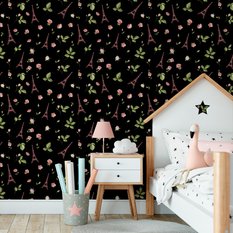Tapeta DLA DZIEWCZYNKI Wieże Eiffla Kwiaty Liście  - Miniaturka zdjęcia nr 5