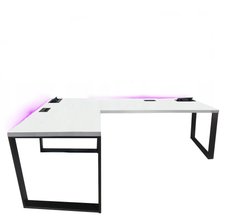 Biurko gamingowe narożne model 3 białe LOFT metalowe nogi LED RGB przepust USB dla gracza 202x66x71cm - Miniaturka zdjęcia nr 3