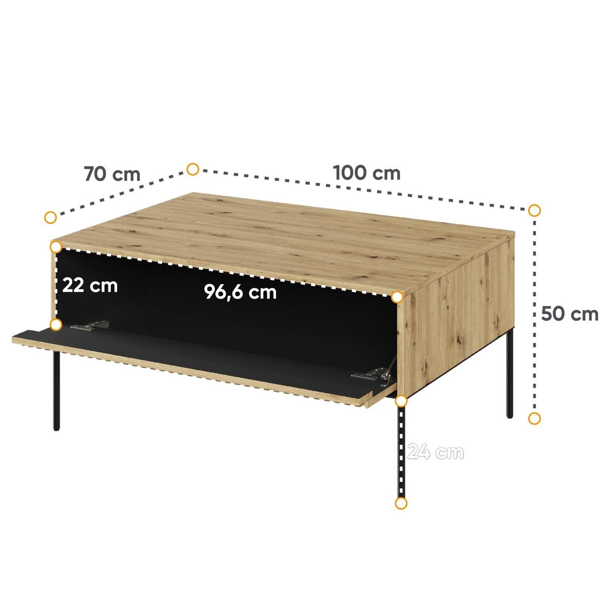 Stolik kawowy 100x70x50 cm 1d Trend z praktyczną półką dąb do salonu nr. 3