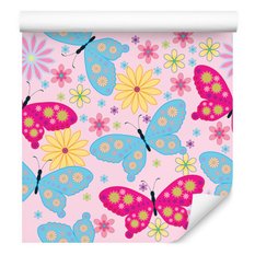 Tapeta dla dzieci kolorowe motyle kwiaty rośliny 