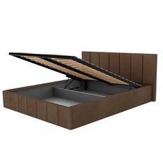Łóżko tapicerowane 140x200 premium z pojemnikiem do sypialni brązowe wezgłowie 107 cm - Miniaturka zdjęcia nr 11