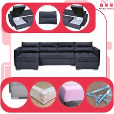Narożnik Varius BIG 297x74x140 cm kształt U z funkcją spania i przechowywania do salonu Monoliht czarny - Miniaturka zdjęcia nr 4