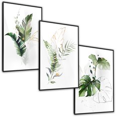 Zestaw 3X Plakat W Ramie Do Salonu Akwarele Tropikalne Liście Natura 60x80cm - Miniaturka zdjęcia nr 2