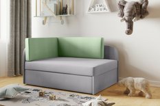 Sofa WINNIE 107x64x170 cm rozkładana z funkcją spania i skrzynią do pokoju dziecka zielony szary