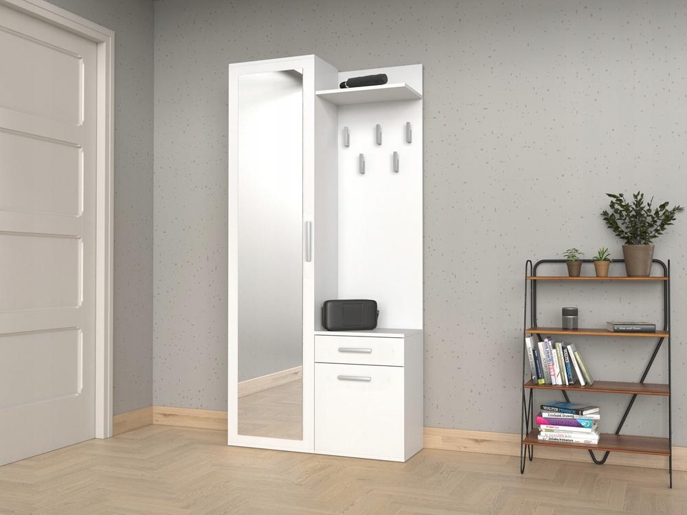 Garderoba z lustrem DUO 50x124x35 cm wieszaki szafa biała do przedpokoju nr. 2